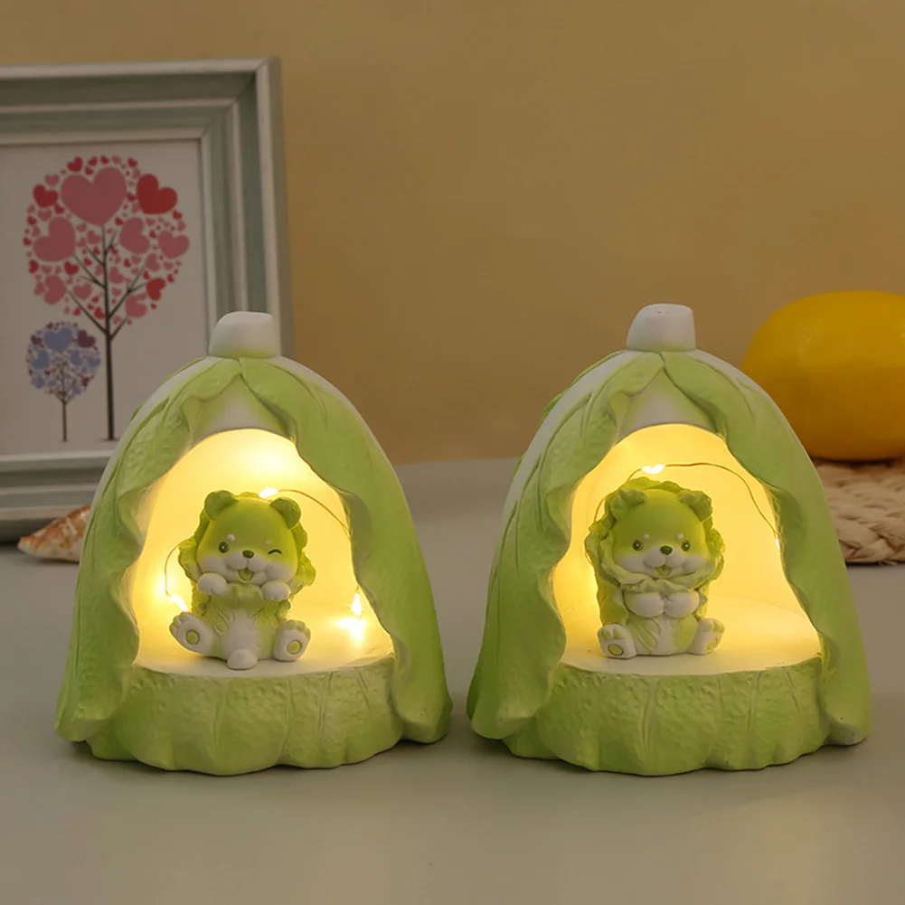 Cabbage Dog Resin Statue Vegetable Piggy Bank Sculpture Home Office