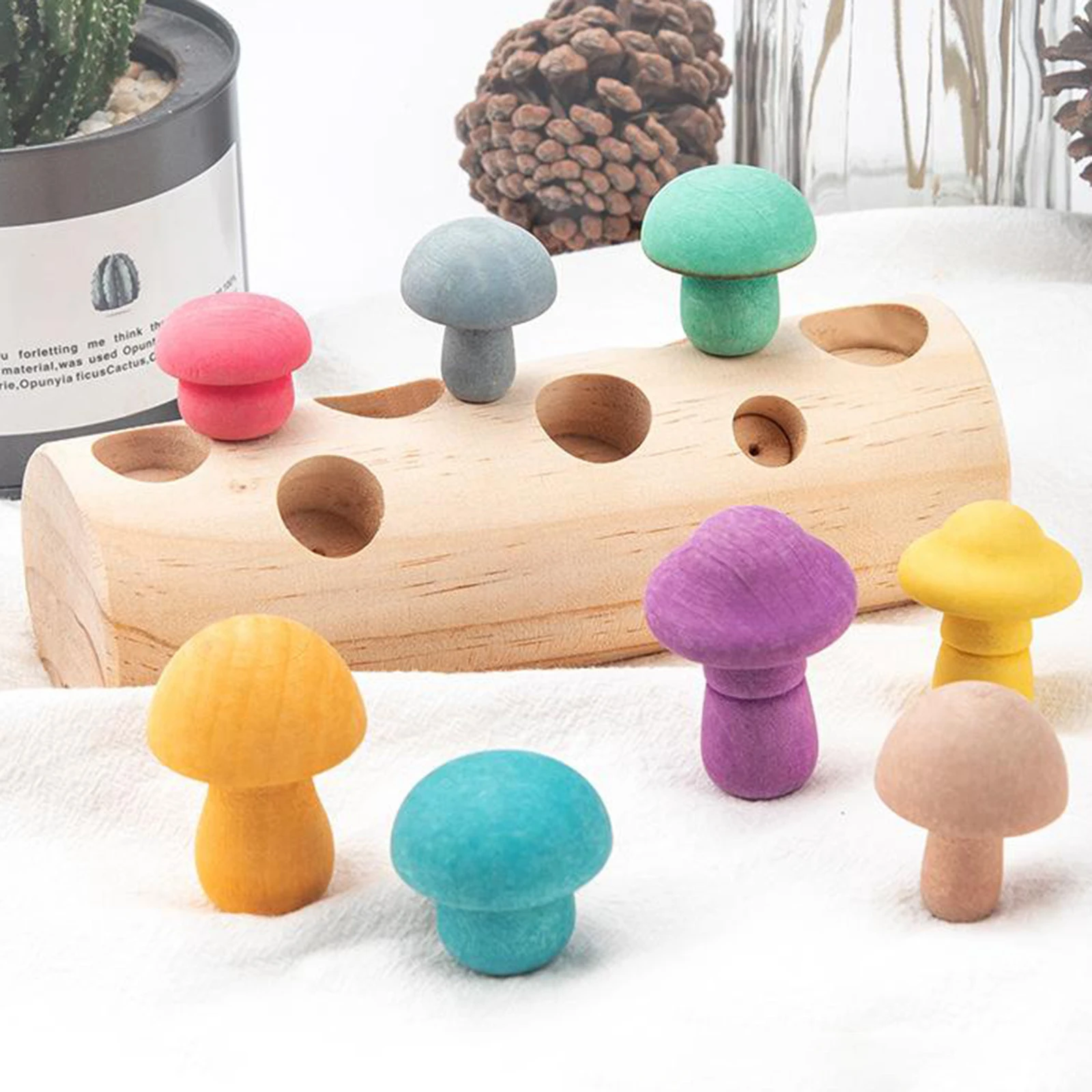 Montessori Wooden Colorful Mushroom Shaped Color Sorting Game Toy Kids Picking 
