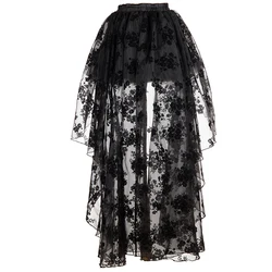 Women's Sexy Skirt Female Gothic Tulle Skirt Steampunk Maxi Lace Floral Ball Gown Vintage Shows Dance Party Corset Skirts