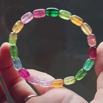 

Natural Candy Colorful Tourmaline Quartz Barrel Beads Bracelet 6.4/9.6mm Women Men Crystal Tourmaline Certificate AAAAAA