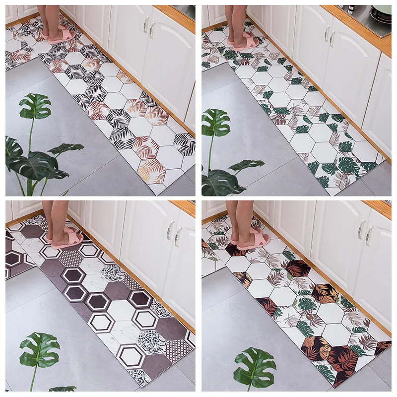 Modern Style Kitchen PVC Floor Mat Waterproof And Oil-proof Kitchen Carpet PU Rectangular Carpet For Doormat Living Room Bedroom
