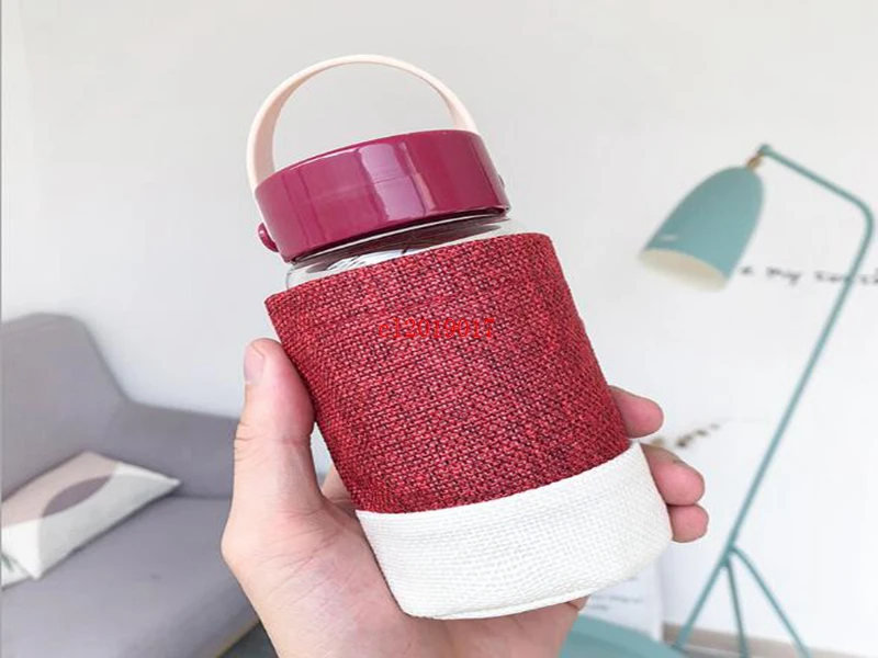 Lovely linen hand insulated glass sports student carry-on cup