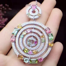 За ювелирные изделия натуральный настоящий Турмалин роскошный стиль большое ожерелье кулон стерлингового серебра 925# R99506