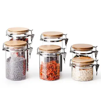 

Creative Glass Storage Jar Glass Sealed Grains Nuts Tank Can Kitchen Sorting Food Storage Box Food Storage Bottle Bamboo Cover