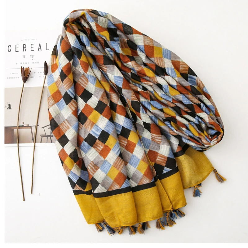 Fashion Women grid Scarf Long size 180x90cm Cotton scarves Winter Lady Scarves Soft Shawl Wrap Scarf Elegant for Christmas  (35)