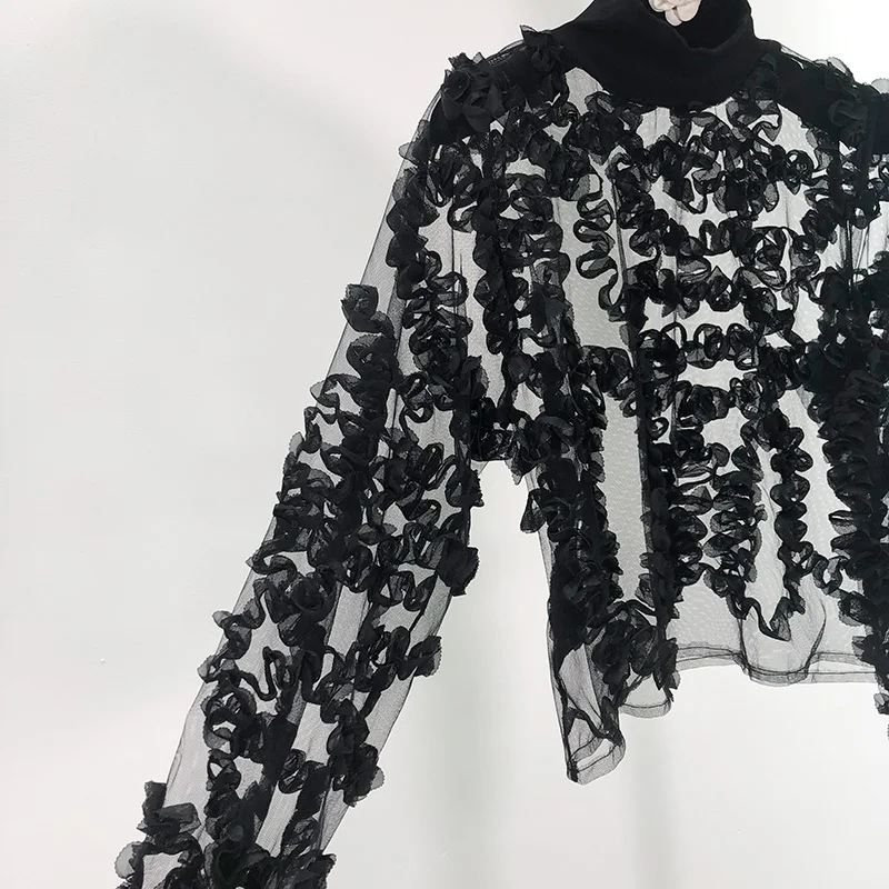 WHITNEY WANG Футболка модная уличная одежда гофрированные сексуальные прозрачные сетчатые футболки, женские блузы футболка женская футболка