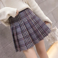 Корейский стиль Высокая талия плиссированные мини-юбки женские осень зима шерсть короткие юбки консервативный стиль Harajuku юбка