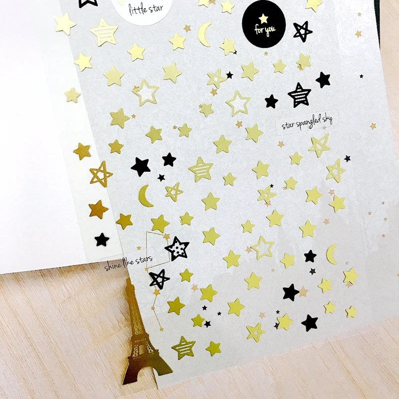 Suatelier Gold Shine Star Mini Stickers Korean Moon Tower Cutting Die PET Material Cute DIY Nail Decoration Hobby Crafts