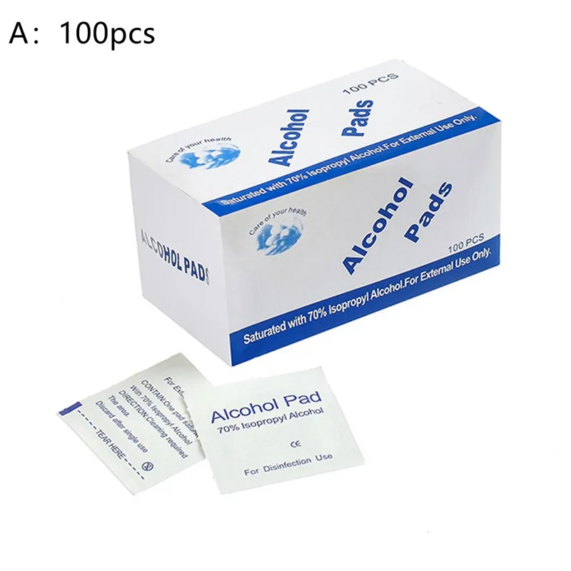 

Portable 100PCS Professional Alcohol Swabs Pads Wet Wipes 70% Isopropyl First Aid Home Skin Cleanser Sterilization(A Style)