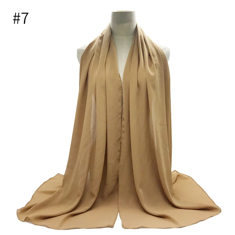 Высокое качество простой креп шифон хиджаб шарф великолепные Твердые мусульманские шарфы натуральные плиссированные шарфы горячая Распродажа Макси хиджабы - Цвет: 7