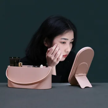 

Creative 2 In 1 Cosmetic Storage Box Portable Makeup Case Makeup Mirror With Led Light Travel Cosmetic Bag Container Organizer