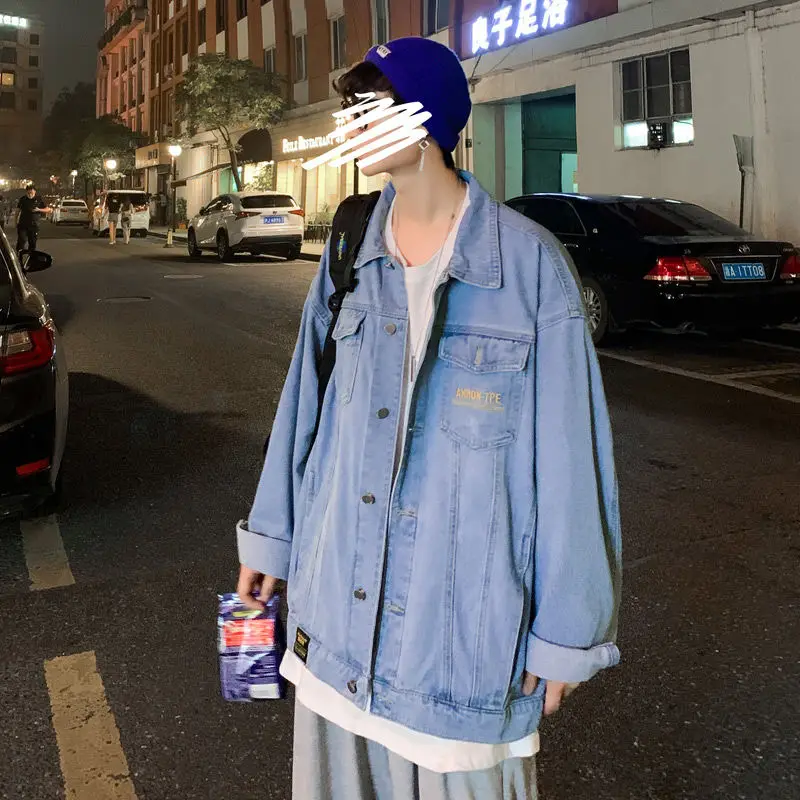 

2020 Spring And Autumn New Youth Fashion Simple Printing Loose Solid Color Denim Jacket Fashion Casual Top Black/blue