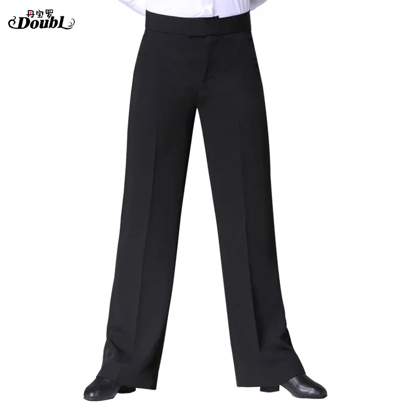 Thick Black Doubl, Мужские штаны для латинских танцев, Мужские штаны без пояса, современный танец, для взрослых, тренировочный костюм, Квадратные танцевальные костюмы для бальных танцев, национальный стандарт танца - Цвет: Thick Black
