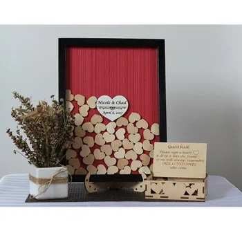 

Wooden Guestbook alternative drop top box, personalize wedding guest book frame 3D, birthday hearts drop shadow box sign in book