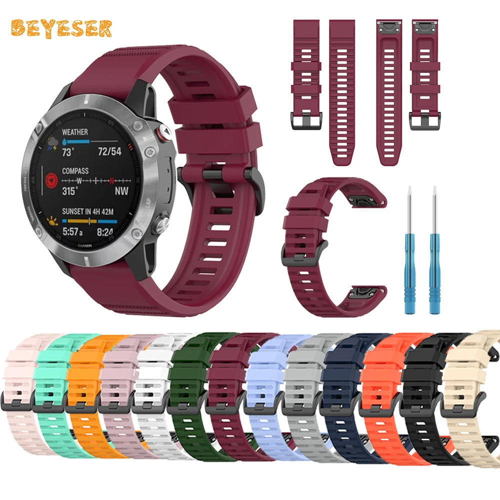 

22mm 26mm Quick Release Silicone Strap For Garmin Fenix6X Smart Watch Band Replacement Wristband With Tool Bracelet Accessories