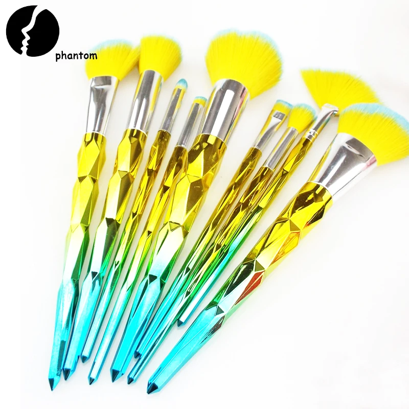 

9pcs Modern Gradient Yellow Purple Orange Laser Makeup Brush Set with Diamond Cut Handle Eye Brush Beauty Tools Drop Shipping