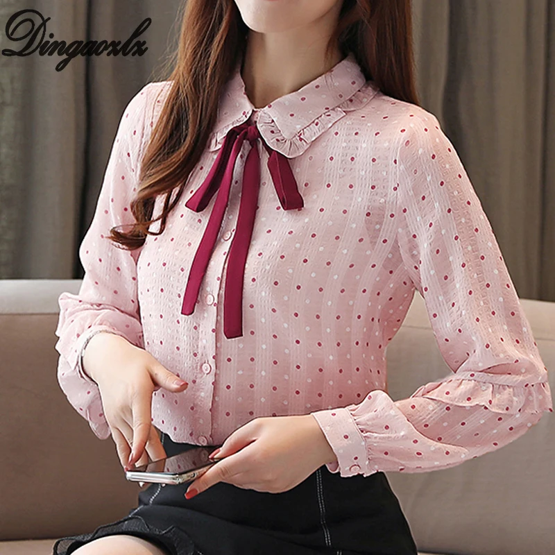 

Dingaozlz 2019 new casual clothing women tops elegant female long sleeve chiffon blouse korean printed chiffon shirt