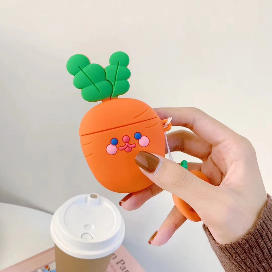 Для AirPods случае 3D мультяшный наушник чехол для Apple Airpods 2 забавные интимные аксессуары защитную крышку с палец кольцо ремень - Цвет: Carrot
