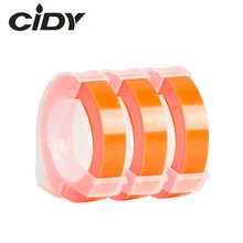 Этикетка CIDY 3 рулонов 6/9/12 мм Dymo 3D Пластик флуоресцентный оранжевый лента с тиснением для этикеток DYMO 1011 1610 12965 MOTEX E101