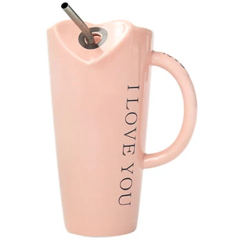 

Novelty Ceramic Cup with Straw Personality Kitchen Coffee Mug Creative Tea Cup Home Office Drinkware-Pink
