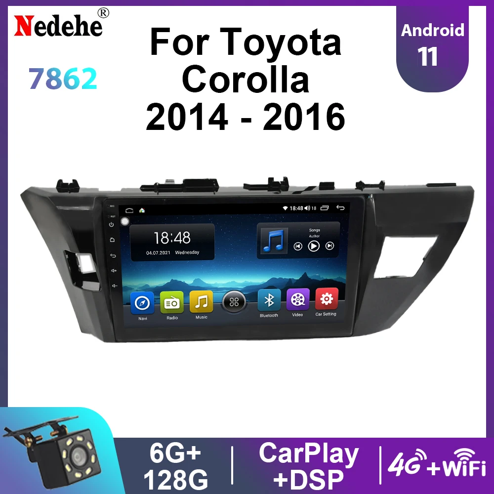 8 Core Android 11 Car Radio Multimedia Video Player 2 DIN For Toyota Corolla 2014 2015 2016 Stereo GPS Navigaion Carplay DSP DVD |