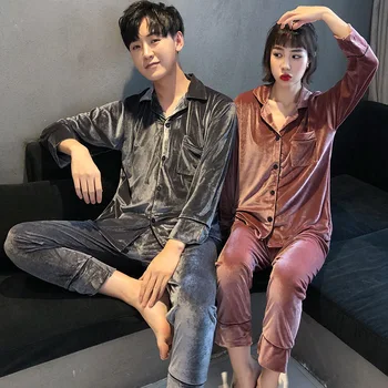 

High Quality 5XL Autumn Winter Warm Pajama Set Women Pajamas Deep Gold Velvet Homewear Pijama Mujer Elegant Sleepwear