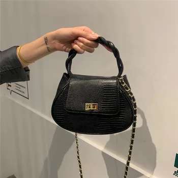 

2020 New Trendy Woven Strap Portable Bag Small Women Bag Chain Luxury Bag Shoulder Messenger Small Round Bag Women Saddle Bag