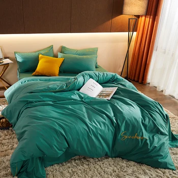 

solid Embroidery bedding set luxury Nordic style bed linen duvet cover pillowcase bed sheet set queen king size