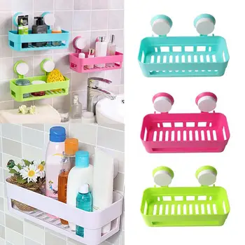 

Corner Shelf With Suction Shower Rack Organizer Cup Storage Storage Shelf Bathroom Basket U4M5