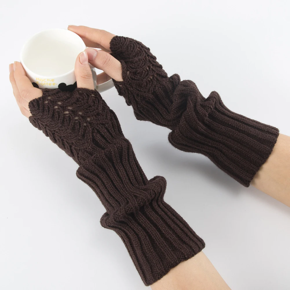 1 пара, Осень-зима, женские перчатки, одноцветная теплая вязальная шерсть, рукавицы, теплые, для девушек, длинные перчатки без пальцев