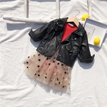 

Kids Jacket Autumn High Quality PU Leather Toddler Girls Outwear 2019 Fashion Lapel Jacket For Girls Child Coat 2 3 4 5 6 Years