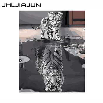 

Frameless cat and tiger painting by numbers mural home decoration poster canvas art wall decoration modern style unique gift
