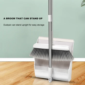 

Foldable Standing Broom Dustpan Set Rotatable Windproof Floor Cleaning Tool Non-stick Push Broom Bathroom Sweeping Accessories