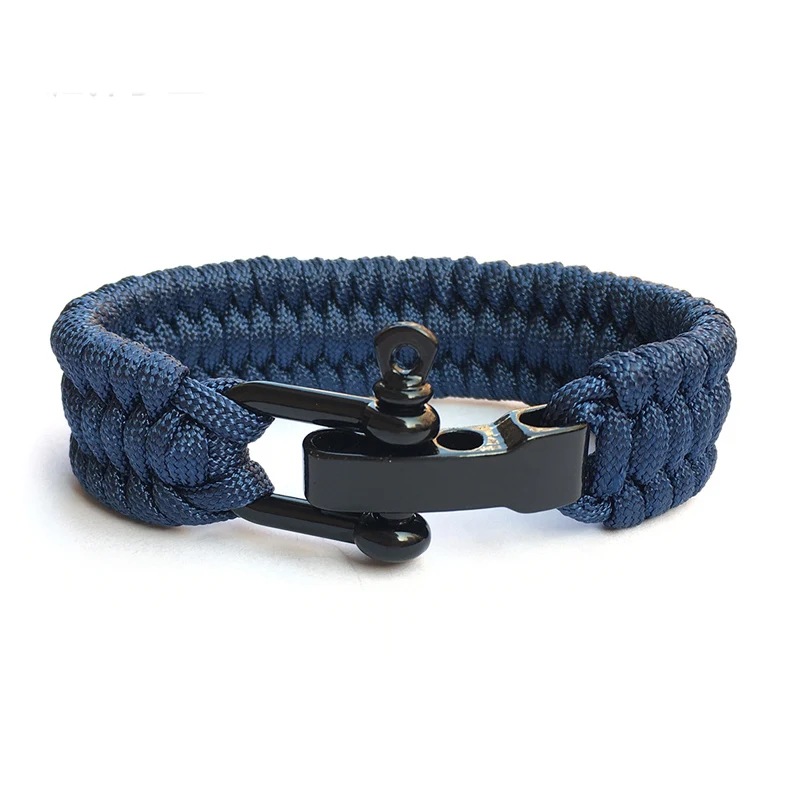 NIUYITID Survival Bracelet Emergency Men Bracelet Woven Parachute Cord Black Metal Buckle Adjustable Armband Heren