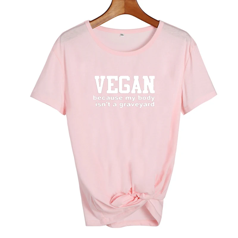 pink-white Vegan, потому что My Body is't A Graveyard, футболка, забавные веган, Harajuku, говорящие животные, любовник, хипстерский слоган, принт, хлопковая футболка - Цвет: pink-white