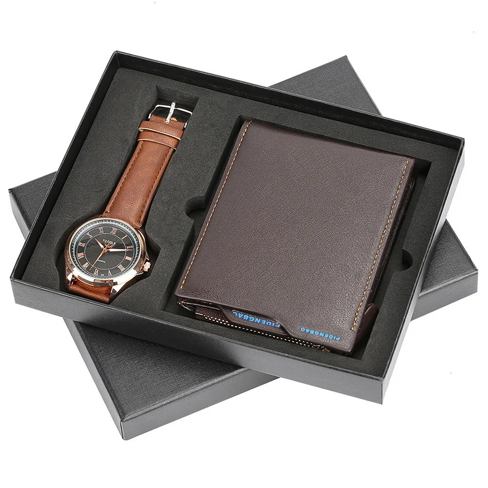

New Arrival Watch Men Gift Wallet Suit Exquisite Packing Wristwatch Mens Watches Quartz Set Quality Top Brand Luxury Clock Men