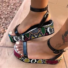 New Summer Lady Snake Veins Sandals Fashion Hot Wedges Gladiator Sandals Women Colorful Shoes Woman Large Size 35-43 Black Pink
