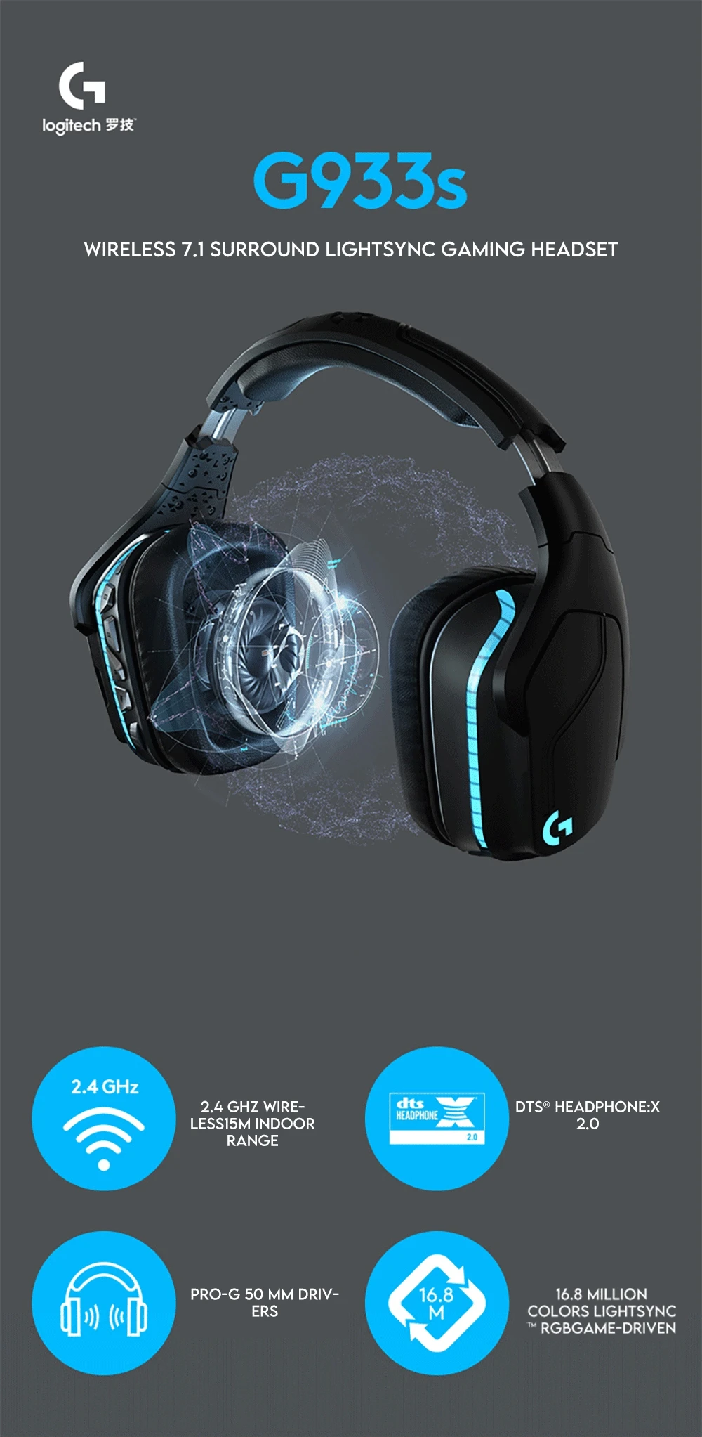 Implement tit bælte Logitech G933/G933s Wireless Gaming Headset 7.1 Surround Sound DTS  Headphone Customizable RGB Compatible with PC Mobile Phone|Bluetooth  Earphones & Headphones| - AliExpress