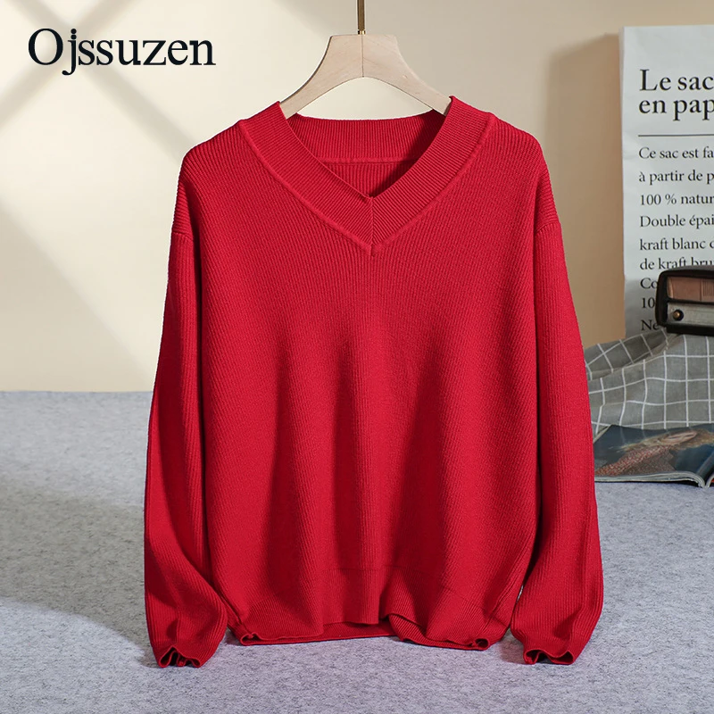 

Loose Pullovers Female Tops Clothes Autumn Winter Sweater Women V Neck Casual Ladies Jumper Knitted Soft Sweaters Woman Red Blue
