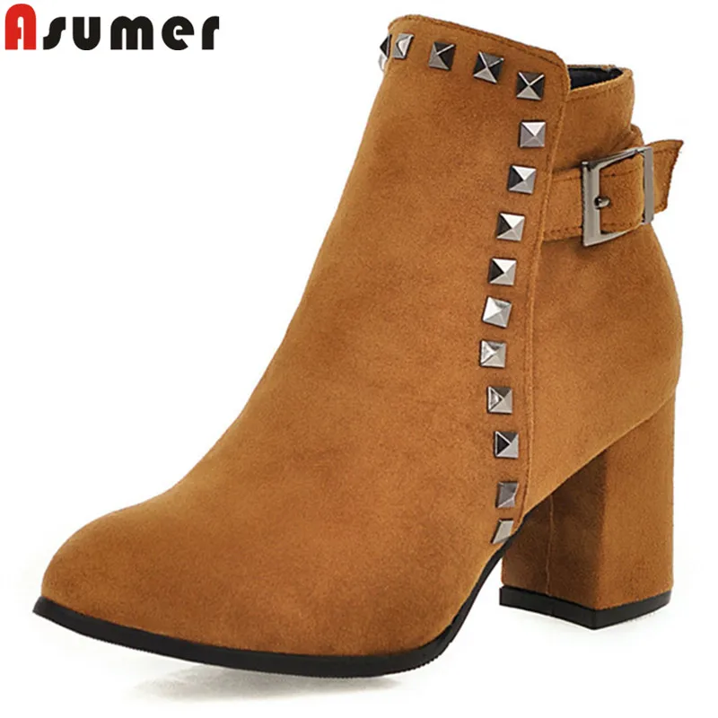 ASUMER/большие размеры 34-45; Модные ботильоны осенне-зимние ботильоны с заклепками обувь на высоком квадратном каблуке женские ботинки для выпускного вечера Новинка года