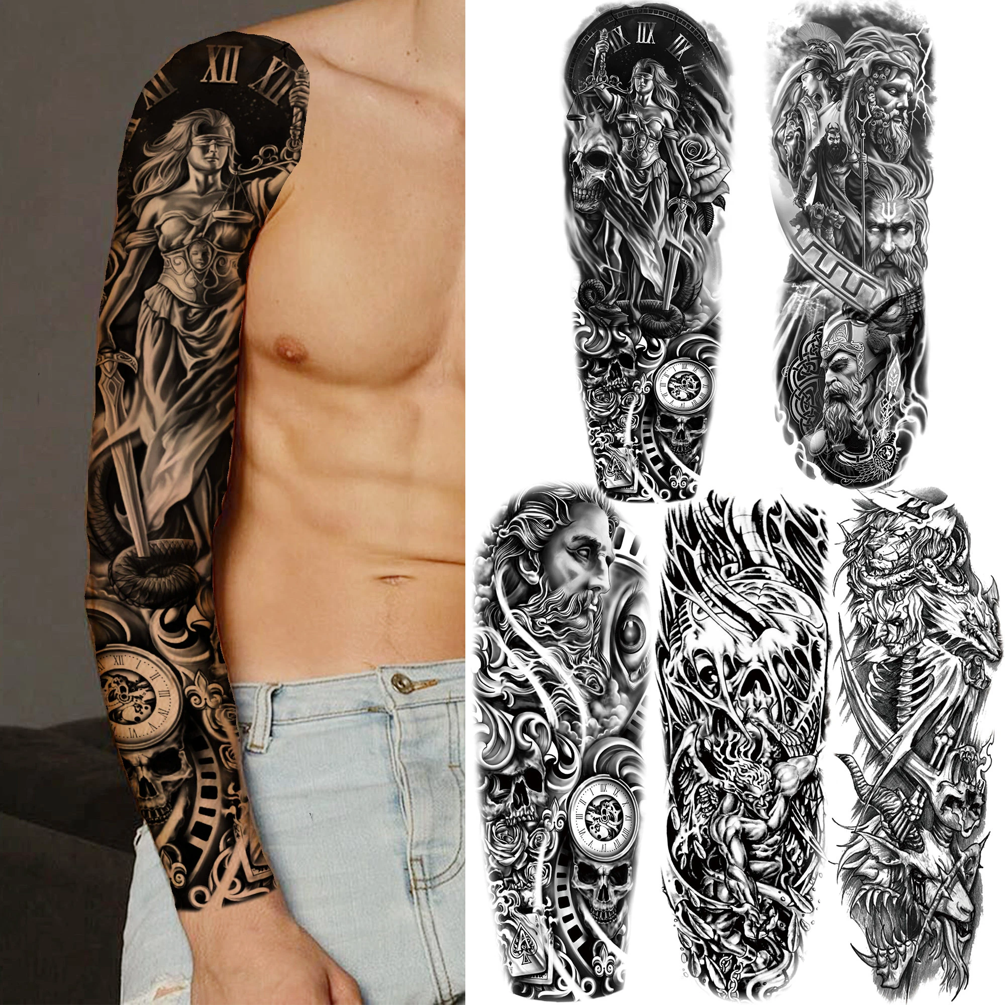 Black 3D Compass Temporary Tattoos Sleeve For Men Women Fake God Demon  Tattoo Sticker Warrior Devil Black Body Art Arm Tatoos|Hình xăm tạm thời| -  AliExpress