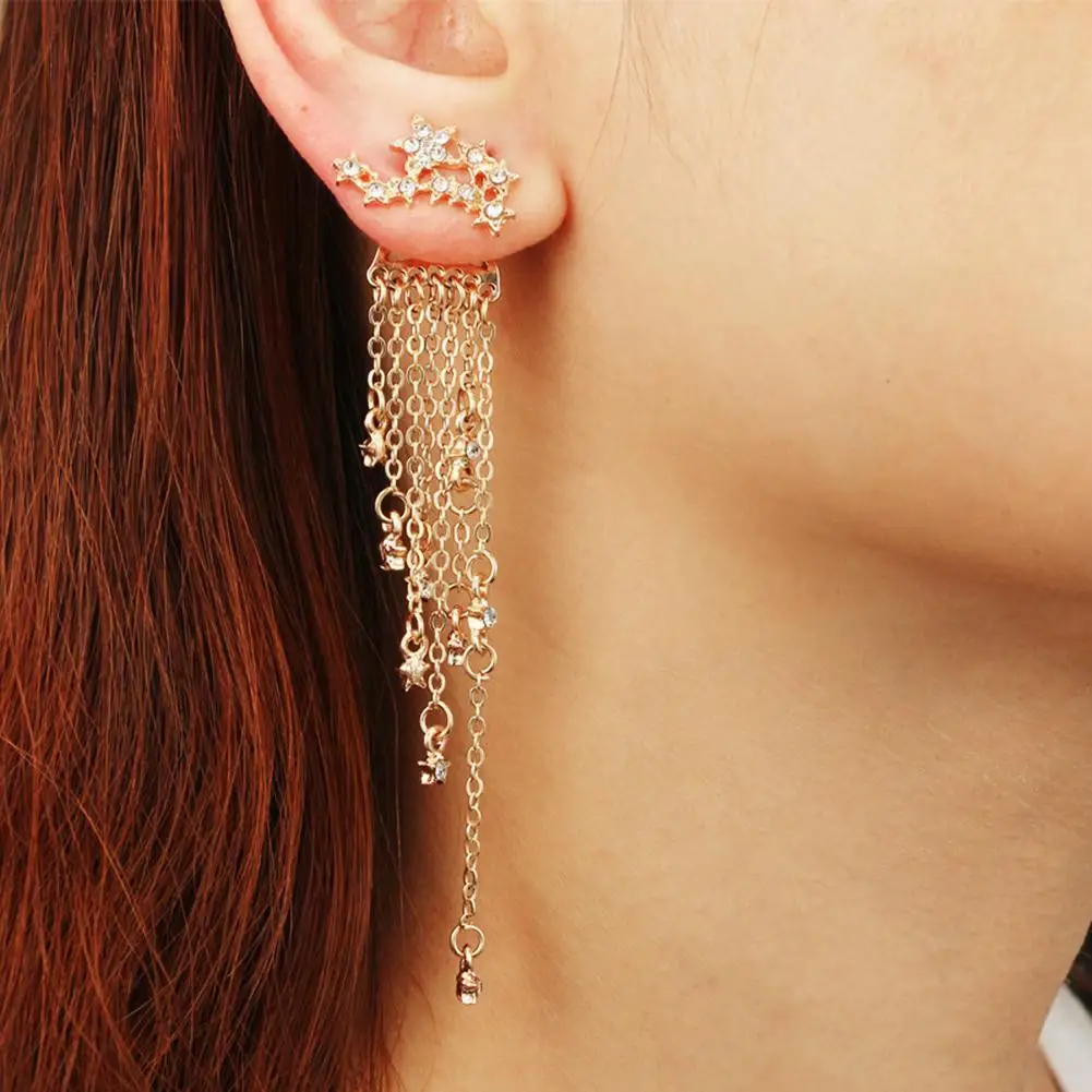 

Fashion Women Earrings Bling Rhinestone Inlaid Star Long Tassel Drop Dangle Ear Jacket Earrings Woman's accesories