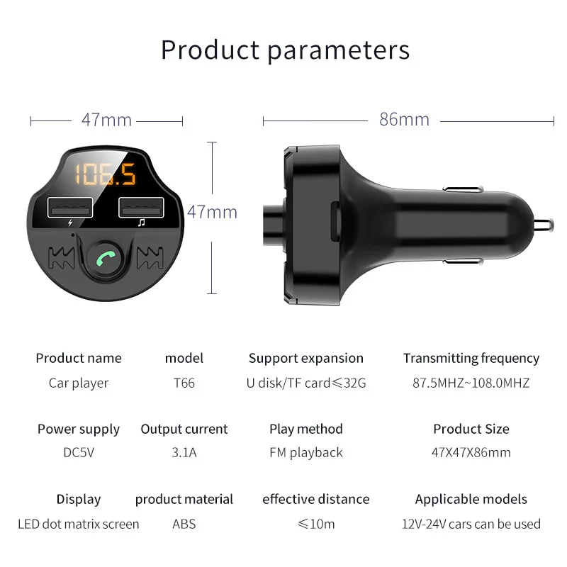 JaJaBor fm-передатчик Bluetooth 5,0 Handsfree Bluetooth автомобильный комплект стерео A2DP воспроизведение музыки Поддержка TF карта U воспроизведение диска