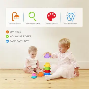 

TOYMYTOY 8PCS Colorful Stacking Cups Toy Early Educational Toy for Bathtub Game Beach and Pool Party (Random Color)