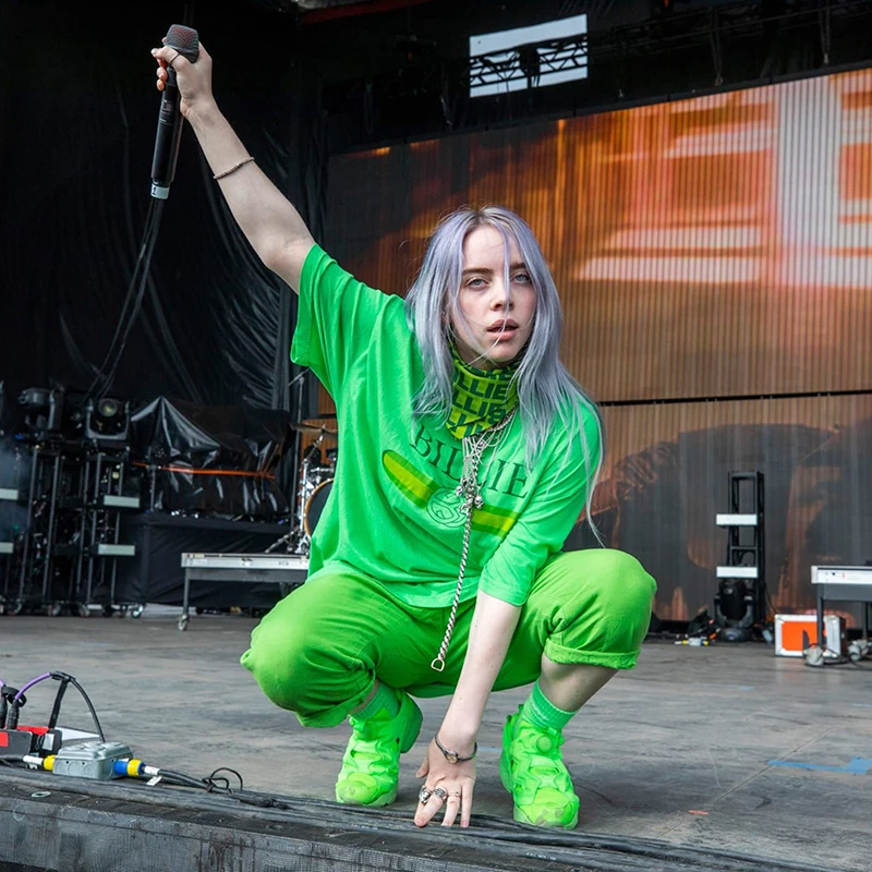 Бандана для девочек и мальчиков Billie Eilish, карнавальный костюм Billie Eilish, зеленый квадратный шарф, шикарные крутые хип-хоп повязки на голову, 60*60 см