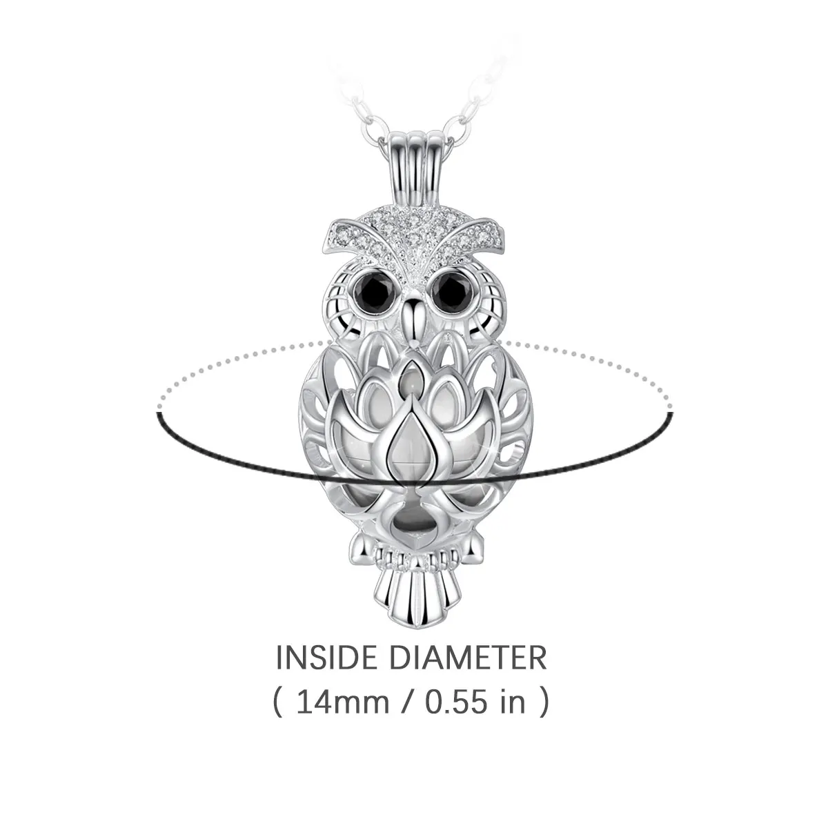 EUDORA Urn Cremation Pendant 14mm Owl Cage OPen Locket  Ash Holder Keepsake Capsule Necklace Hollow Ball DIY Jewelr k332n14 2