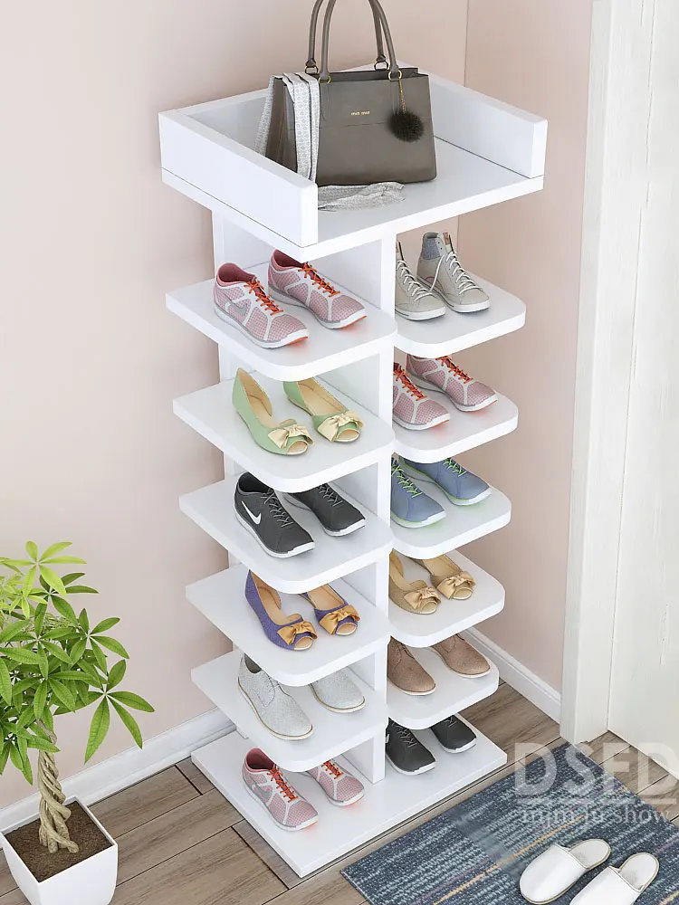 

Rounded shoe rack dormitory solid wood multi-layer space simple door dust-proof storage household small shoe cabinet