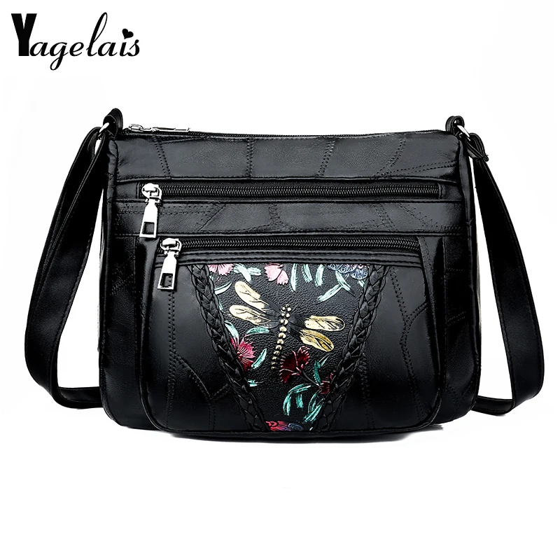 Модная женская сумка-мессенджер черная сумка через плечо из мягкой потертой кожи