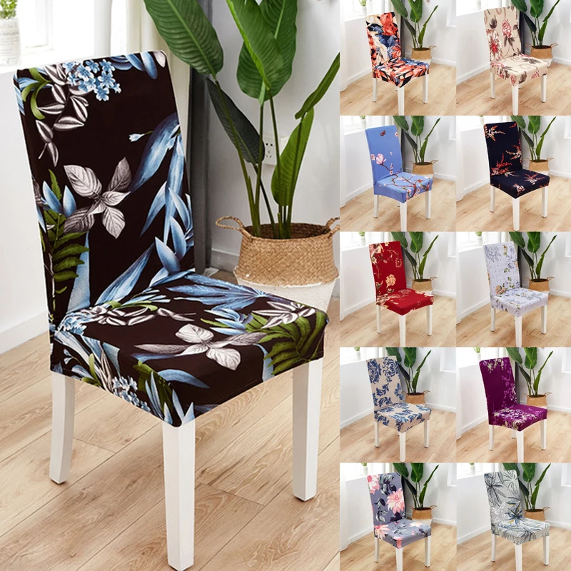 1pc Floral Print Chair Cover Dining Elastic Chair Covers Spandex