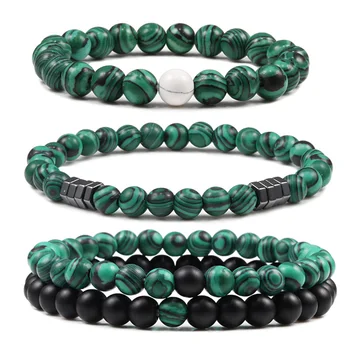 

2Pcs/Set Natural Stone Couples Bracelet Classic Malachite Beaded Bracelets For Lover Men Fashion Jewelry Accessories Dropshippin